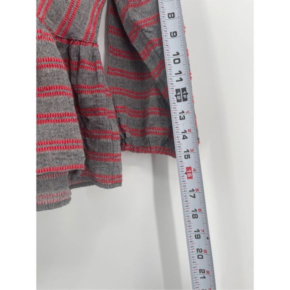 Madewell Faux Wrap Top Peplum Women's Small Gra Red Striped V Neck 3/4‎ Sleeve - Picture 10 of 13